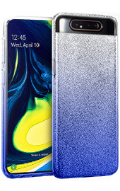 Луксозен силиконов гръб ТПУ с брокат за Samsung Galaxy A80 A805F преливащ сребристо към синьо 
